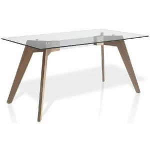 Обеденный стол стеклянный с деревянными ножками 180 см W1008 от Angel Cerda ANGEL CERDA  150009 Прозрачный