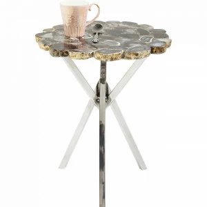 Приставной столик круглый агат с ножками хром 40 см Treasure KARE TREASURE 322977 Серый;хром