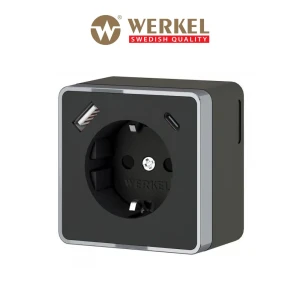 Розетка USB накладная Werkel Gallant W5071735 с заземлением со шторкой цвет черный матовый/хром