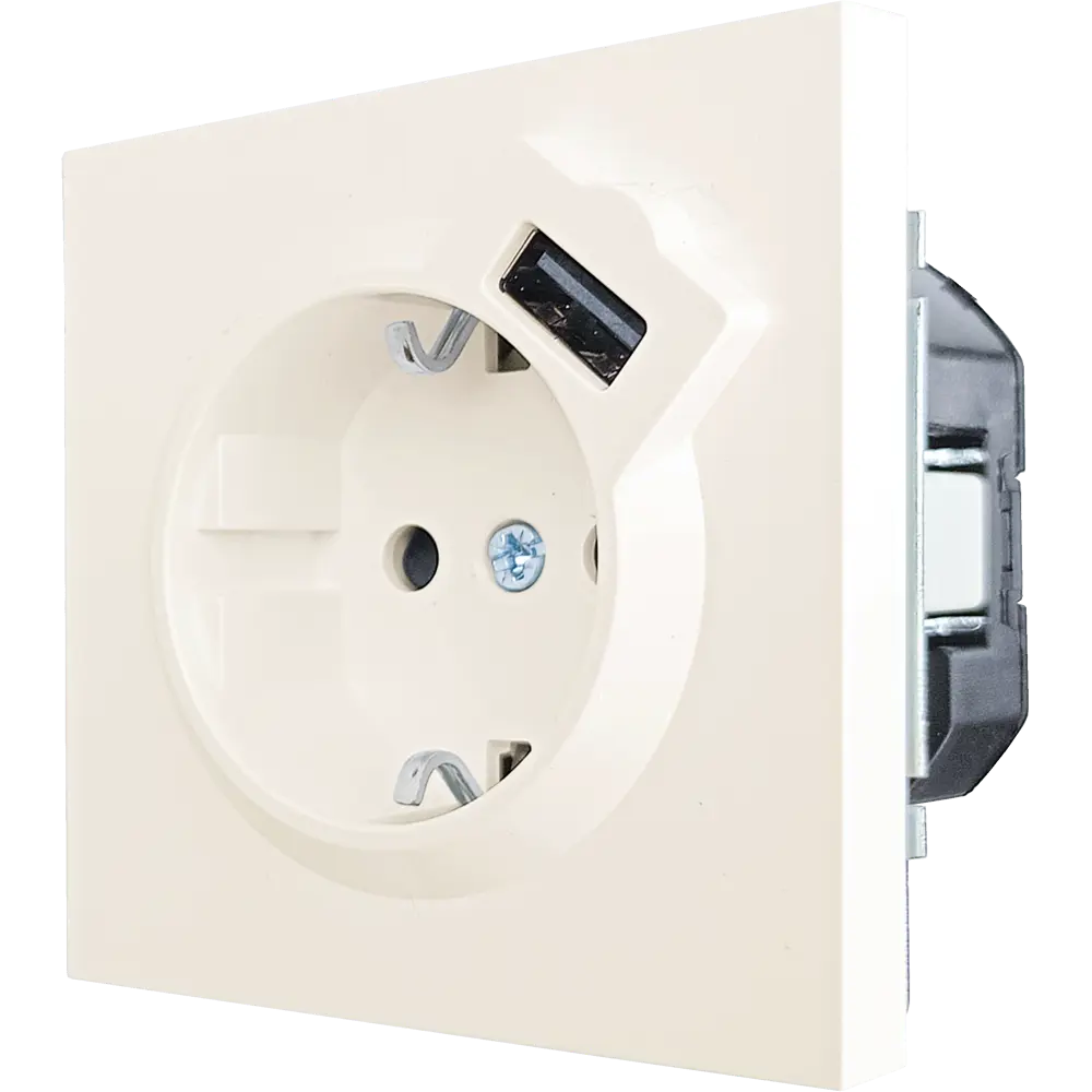 Розетка USB разъем встраиваемая Lezard Zima с заземлением цвет слоновая кость STLM-2201405 - Вид №1