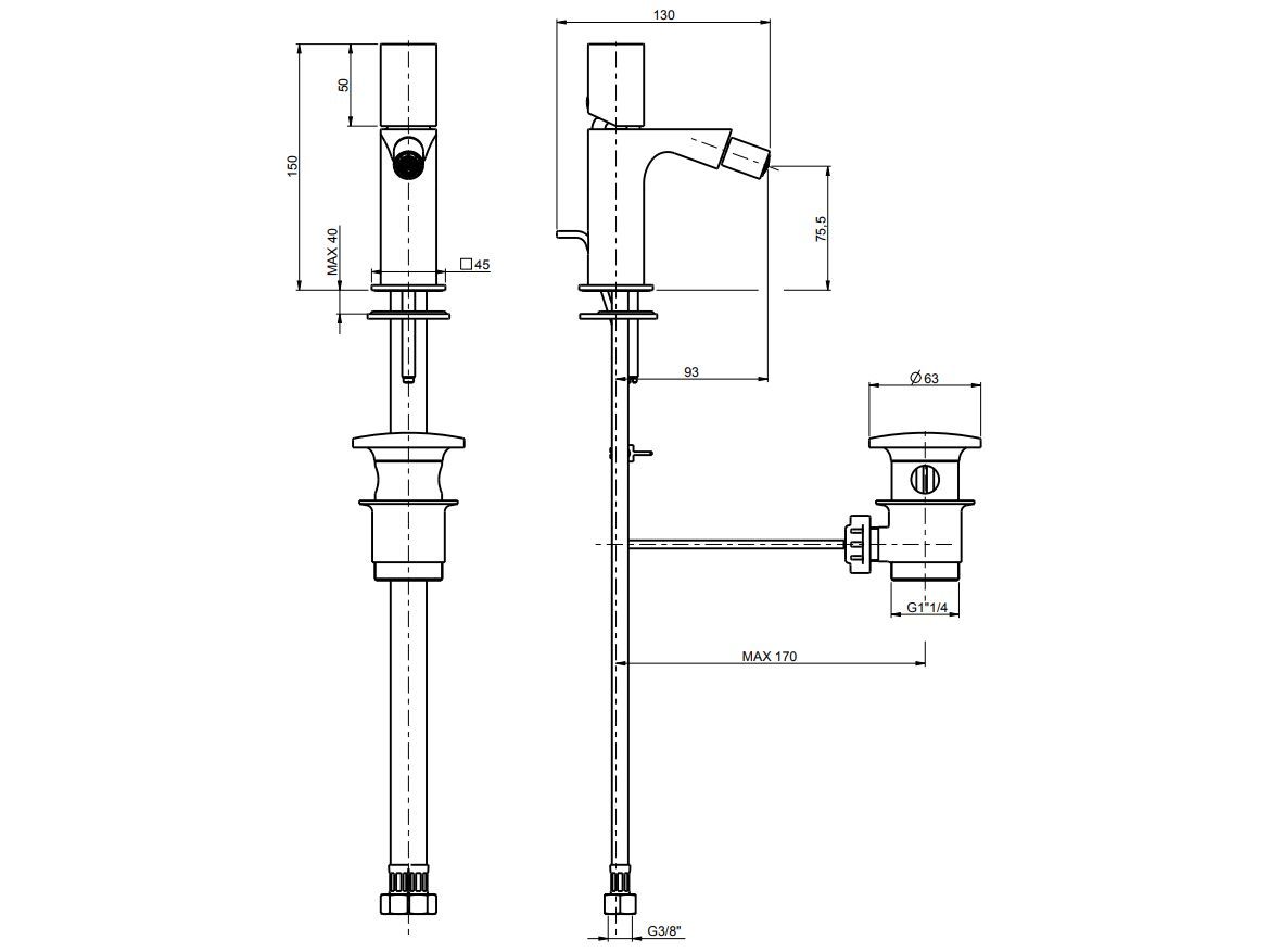 Однорычажный смеситель для биде без слива Rubinetterie Frattini Narciso S ARCH-00049865 - Вид №11