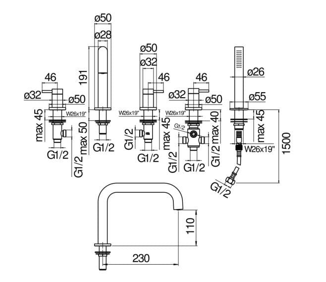 Смеситель для ванны с ручным душем Nobili Velis ARCH-00015216 - Вид №3