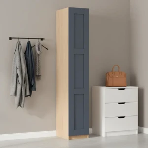 Шкаф распашной Реймс серый с  2 полками, штангой и 2 ящиками 40х232,2х54,5 ЛДСП каркас дуб комано