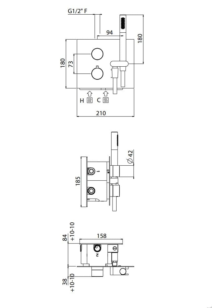 Встраиваемый термостатический смеситель для душа с ручным душем CARIMALI ilTondo ARCH-00067793 - Вид №3
