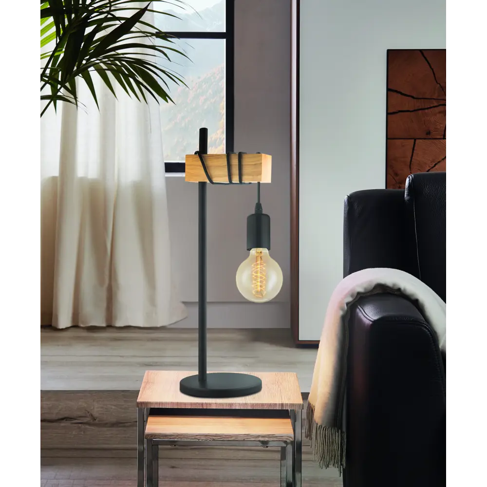 Настольная лампа Eglo «Townshend», 1хE27х60 Вт, цвет чёрный/дерево STLM-2155744 - Вид №9