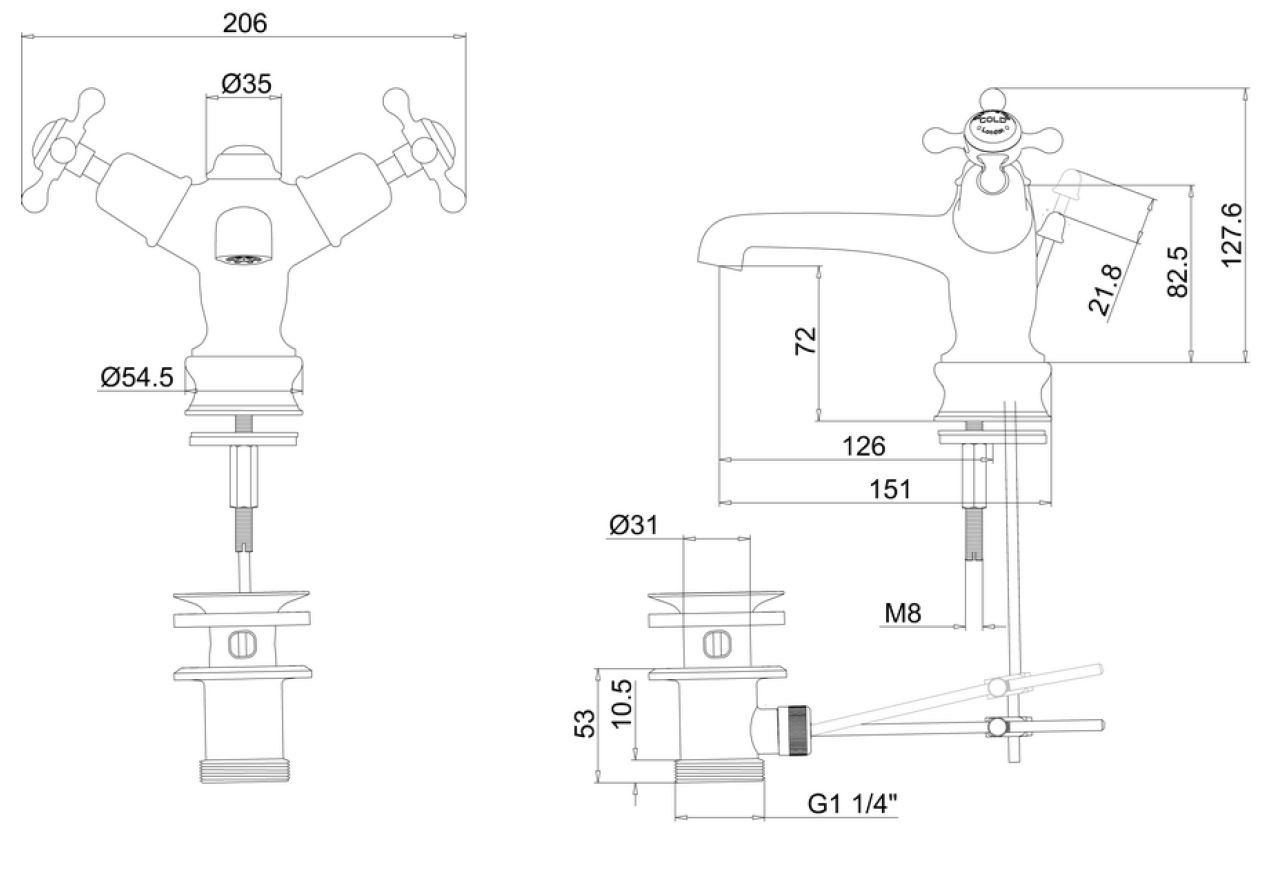 Смеситель для раковины с одним отверстием Burlington CLAREMONT REGENT ARCH-00027203 - Вид №6