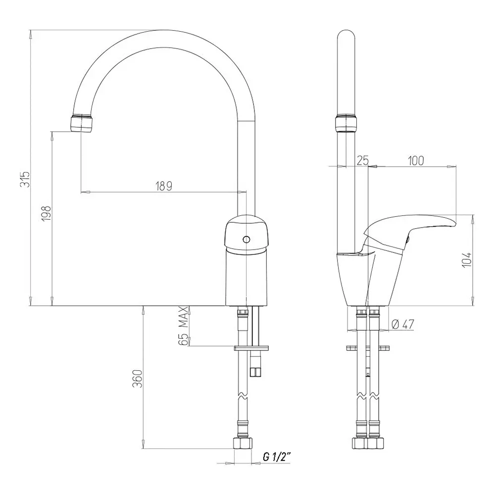 Смеситель для кухни Paini Sicily 31.5 см цвет чёрный гранит STLM-2064235 - Вид №4