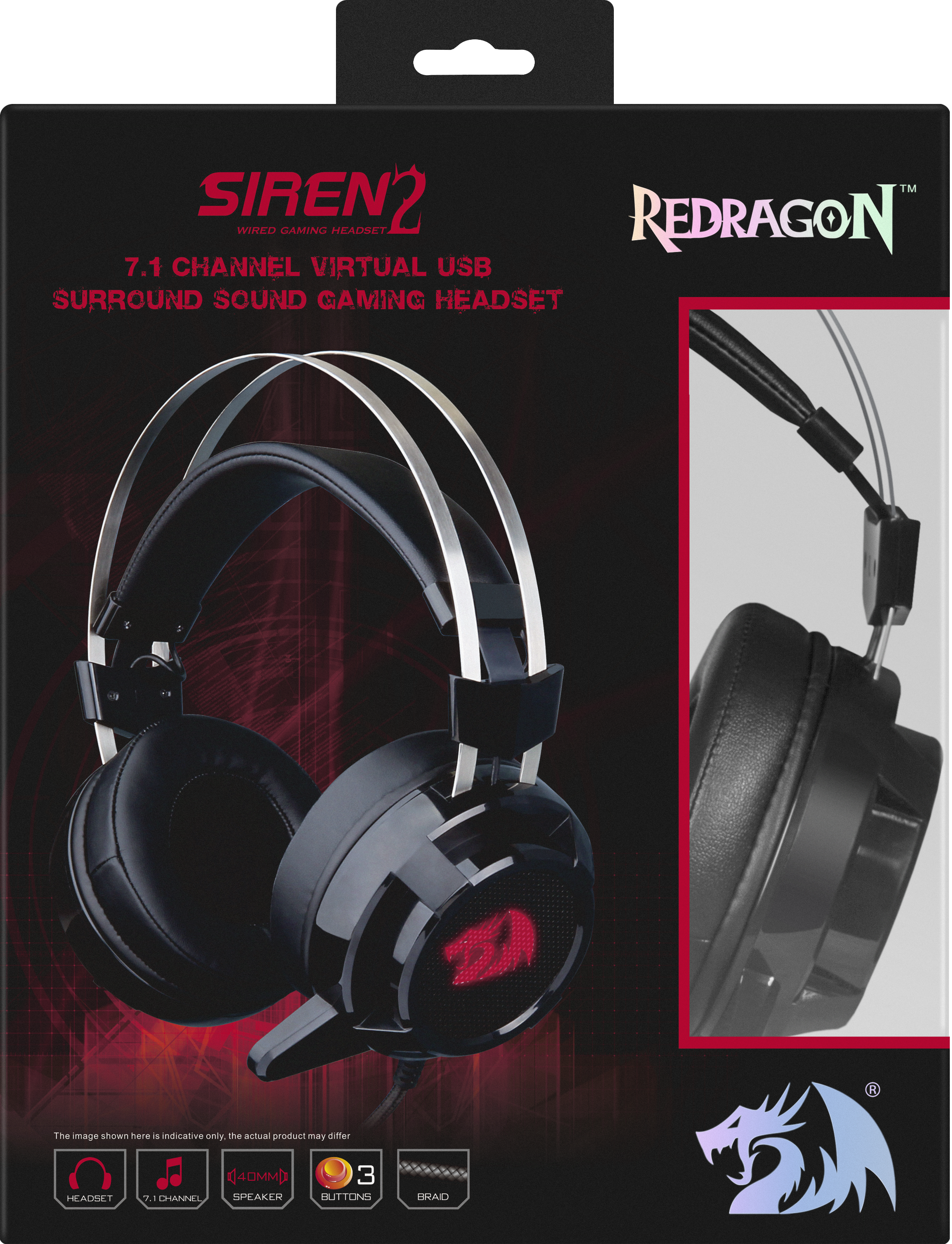 74830 игровая гарнитура siren 2 объемный звук 7.1, кабель 2 м Redragon Santreyd  - Вид №2