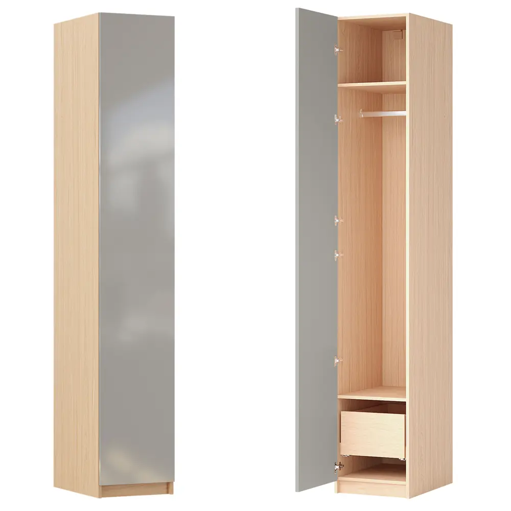 Шкаф распашной Лион серый глянец  40х232,2х54,5  с 2 полками, штангой и ящиком ЛДСП каркас дуб комано Santreyd STLM-2117950 - Вид №2