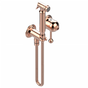 U7C-5840/MBG Комплект для душа, включающий смеситель, армированный шланг 1 м 25 см, ручной душ с курковым распылителем, выход из стены и предохранительный запорный клапан Thg-paris Trocadéro с красной яшмой Розовое золото