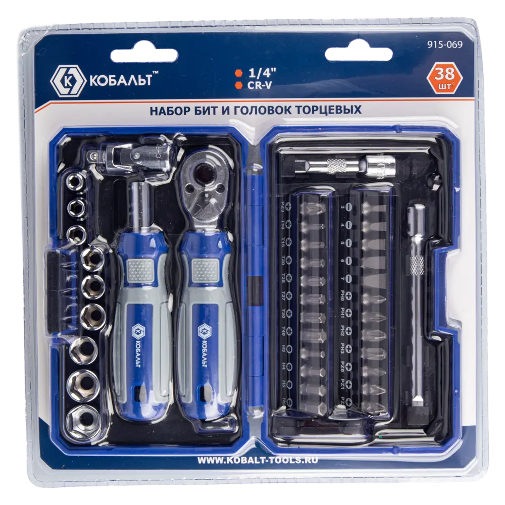 Набор инструментов КОБАЛЬТ 915-069 с головками и битами 38 предметов 89374119 STLM-1565962 - Вид №4