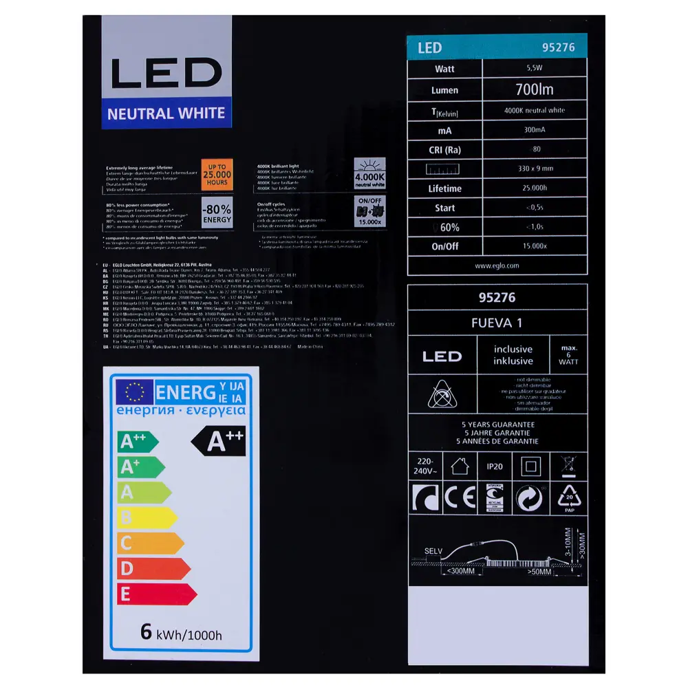 Панель светодиодная встраиваемая Fueva 4000K 120х120 мм Eglo STLM-2083183 - Вид №3