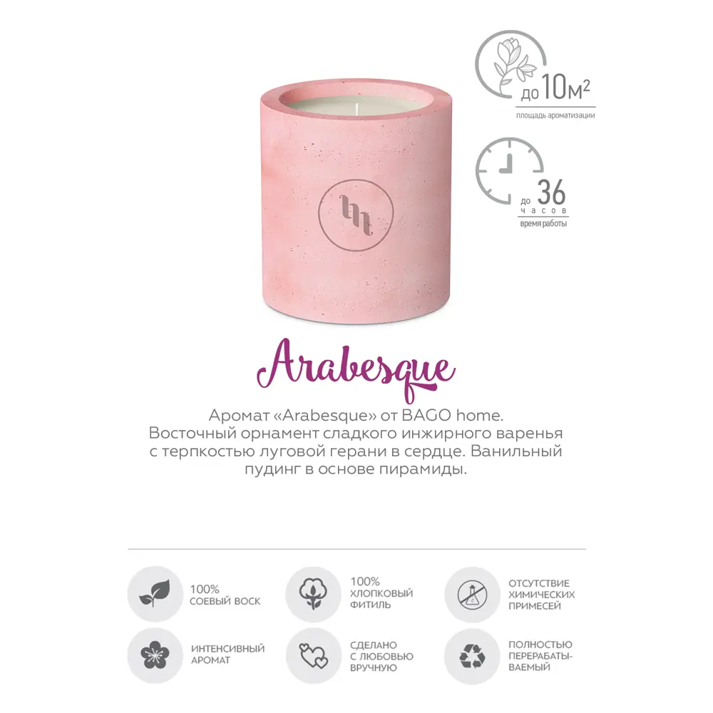 Свеча ароматизированная в гипсе Arabesque светло-розовая 7 см Bago home STLM-2148996 - Вид №2