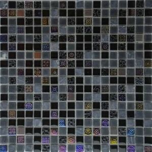 G019 Black pearl Mix мозаика мрамор стекло 305х305 чип 15х15