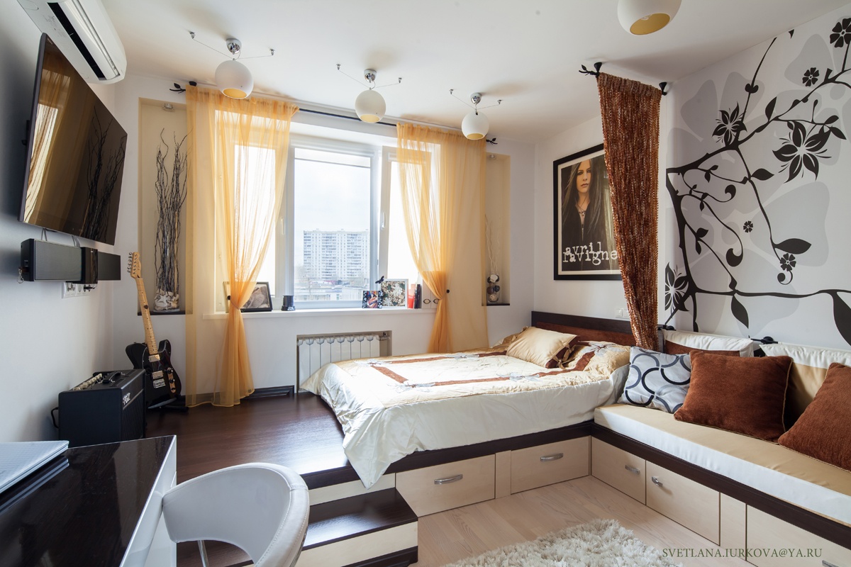 Спальня 16 кв м с дизайном в современном стиле с фото